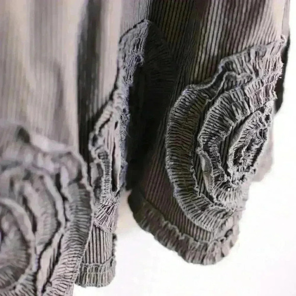 Solitaire Size M olive/blue-black pinstripe fit n flare cotton blend rosette bot - Picture 7 of 11